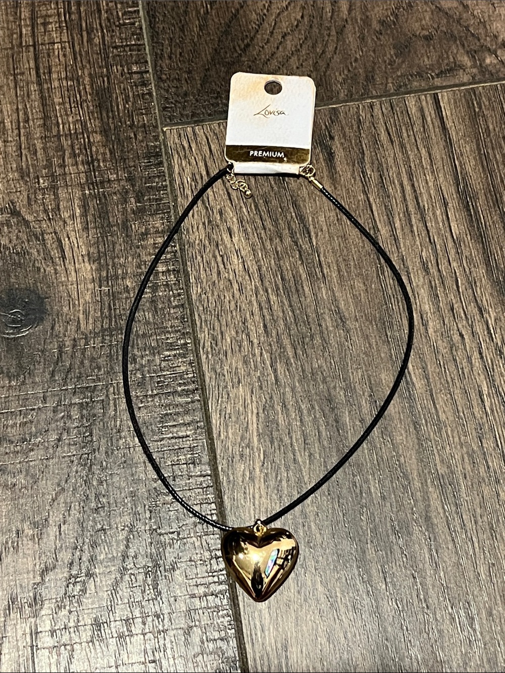 Lovisa Black Cord Necklace with Gold Heart Pendant